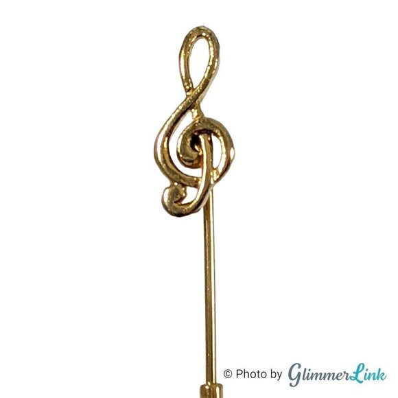 Vintage Treble Clef Musical Note Gold Tone Stick Pin - Picture 6 of 13